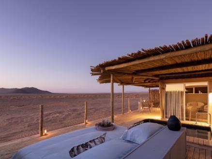 Privates Lodge-Chalet mit Terrasse in der Namib-Wüste